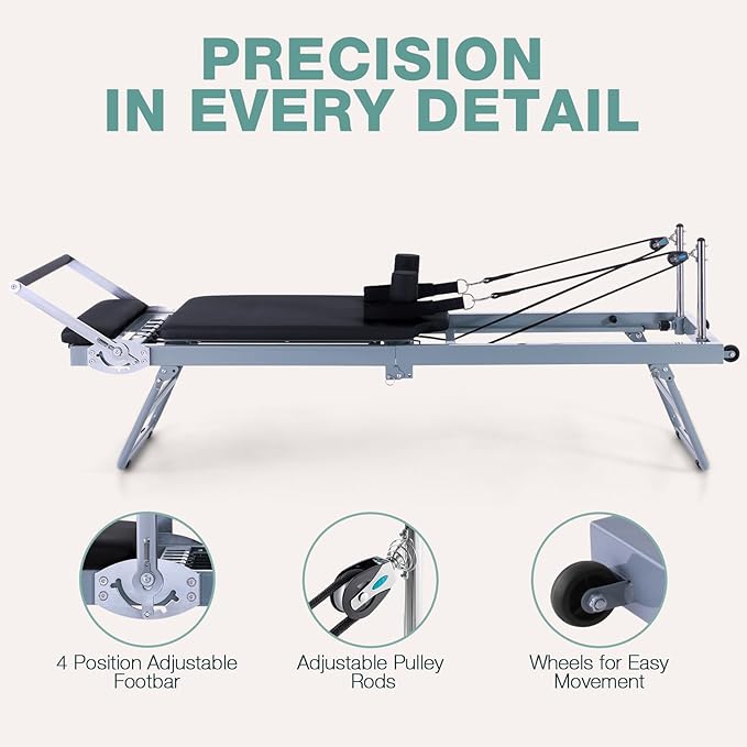 ARKANTOS Pilates Reformer Machine Foldable, Reformer Pilates Equipment for Gym Workout and Home Use, Suitable for Intermediate and Beginners Users