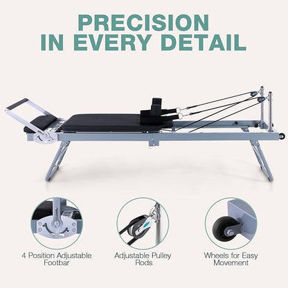 ARKANTOS Pilates Reformer Machine Foldable, Reformer Pilates Equipment for Gym Workout and Home Use, Suitable for Intermediate and Beginners Users