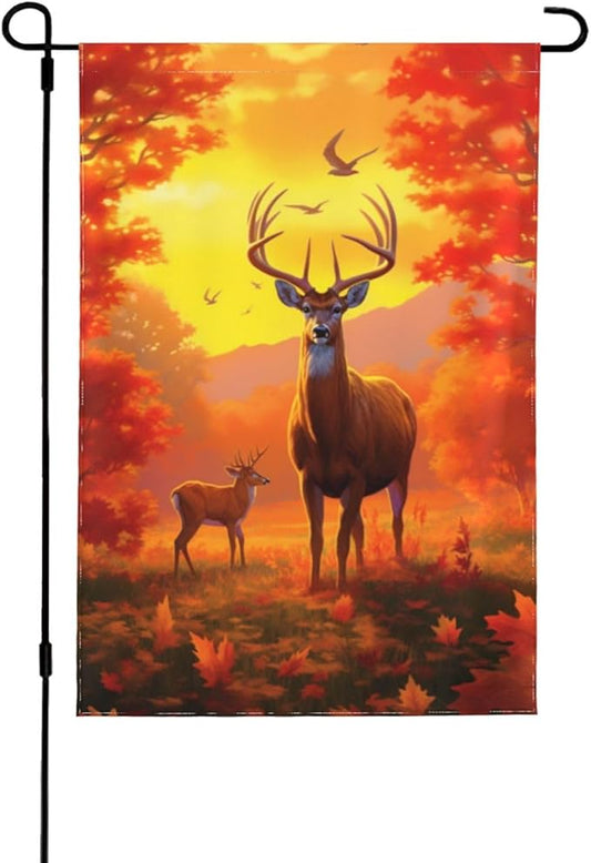 Autumn Deer Garden Flag 12x18 In Double Sided Yard Flags Lawn Sign Decor No Flagstand