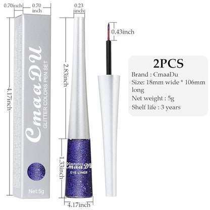 evpct 2Pcs Dark Light Royal Blue Color Liquid Glitter Eyeliner Liners Sets for Women Liquid Sparkly Glitter Eyeliner delineador con glitter de colores para ojos colores 03+12