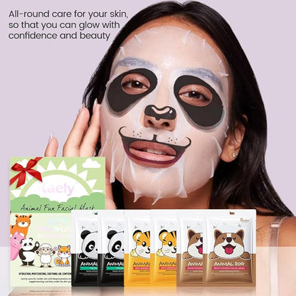 Kaely 6 Pack Kids Face Mask Spa, Animal Face Masks for Kids Teens Women Skincare, Animal Character Sheet Facial Mask for All Skin Types, Girls Night Party Skin Care Set, Birthday Christmas Gifts, 01