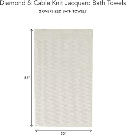 Texere 100% Organic Cotton Jacquard 650 GSM Premium Bath Towel Sets - Extra Absorbent Quick Dry and Plush (Cable, Birch, 2 Bath Towels)