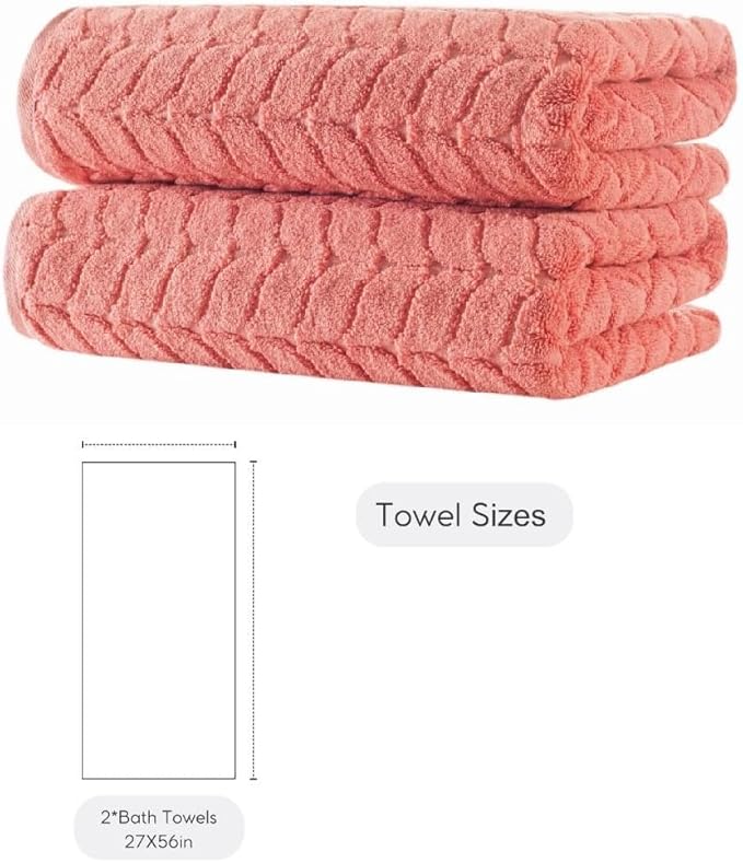 BAGNO MILANO Turkish Bath Towels, Soft Plush Jacquard Luxury Bath Towels, Quick Dry Towel Set (Coral Red, 2 pcs Bath Towel Set)
