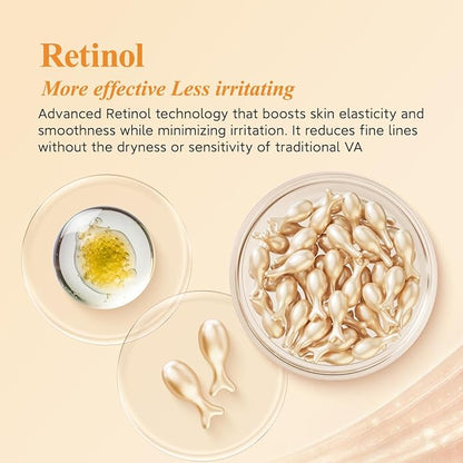 HKH Vitamin C & Retinol Serum Capsules Set - Day & Night Facial Serum Oil with Niacinamide, Vitamin E, Anti-Aging, Reduces Fine Lines, Evens Skin Tone, Hydrating & Firming for Women (38+38 Capsules)