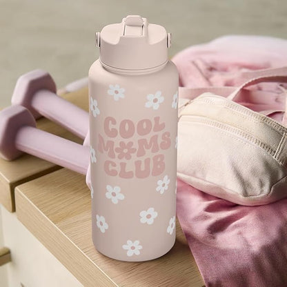SANDJEST Mom Water Bottle, Cool Moms Club Bottles 32oz Stainless Steel Insulated with Lid, Mom Gifts from Daughter Son, Gifts for Mother's Day Christmas Birthday