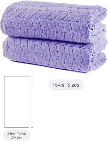 BAGNO MILANO Turkish Bath Towels, Soft Plush Jacquard Luxury Bath Towels, Quick Dry Towel Set (Lavender, 2 pcs Bath Towel Set)