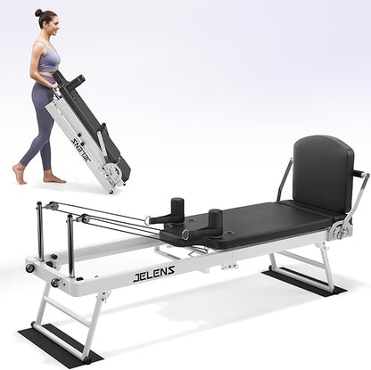 Pilates Reformer, Foldable Pilates Machine for Home and Gym Workout with Dual Resistance and Adjustable Heights, Pilates Equipment Suitable for Advanced and Beginners Users, Up to 440 LBS