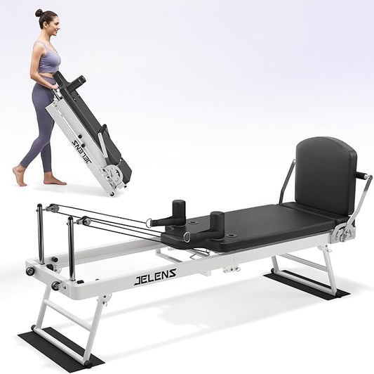 Pilates Reformer, Foldable Pilates Machine for Home and Gym Workout with Dual Resistance and Adjustable Heights, Pilates Equipment Suitable for Advanced and Beginners Users, Up to 440 LBS