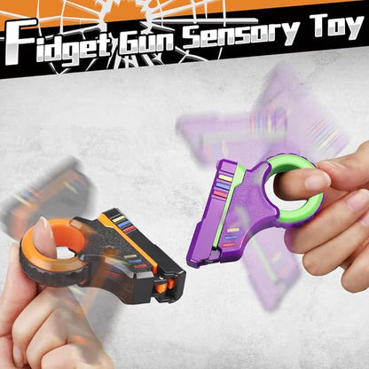 Fidget Gun Slider Toy for Kid Adult, Plastic Fidget Slider Ring Push Clicker Gun for Stress Relief Relax EDC, Textured Finger Spinner Flip Sensory Toy, Cool Birthday for Boy Girl Man