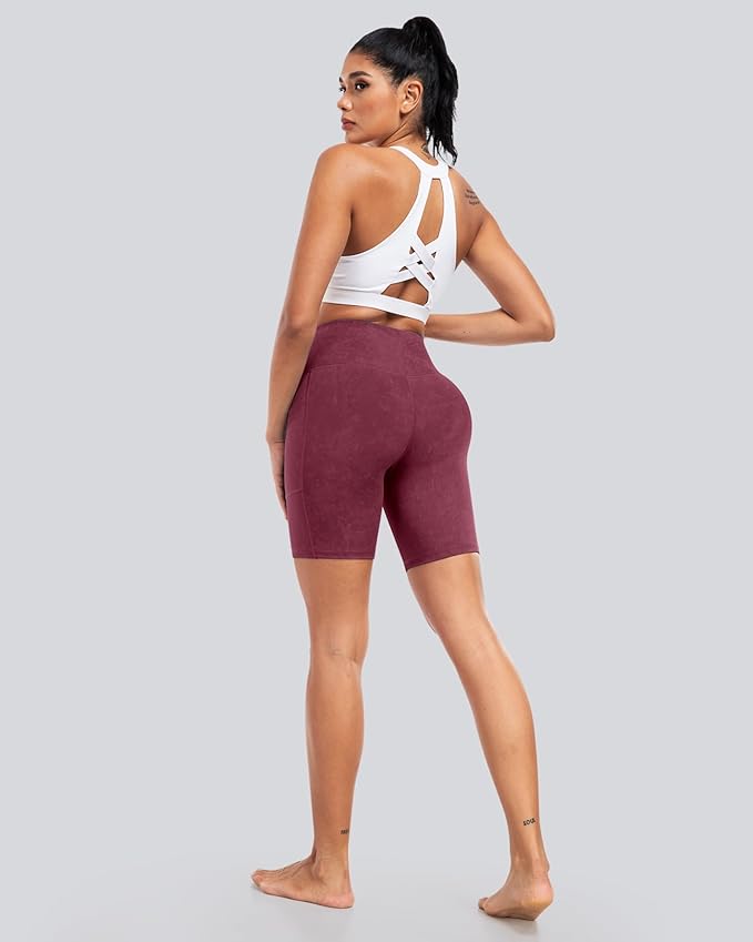 CHRLEISURE Womens Biker Yoga Shorts with Pockets: High Waisted Tummy Control Spandex Workout Athletic Gym Shorts 4 Packs