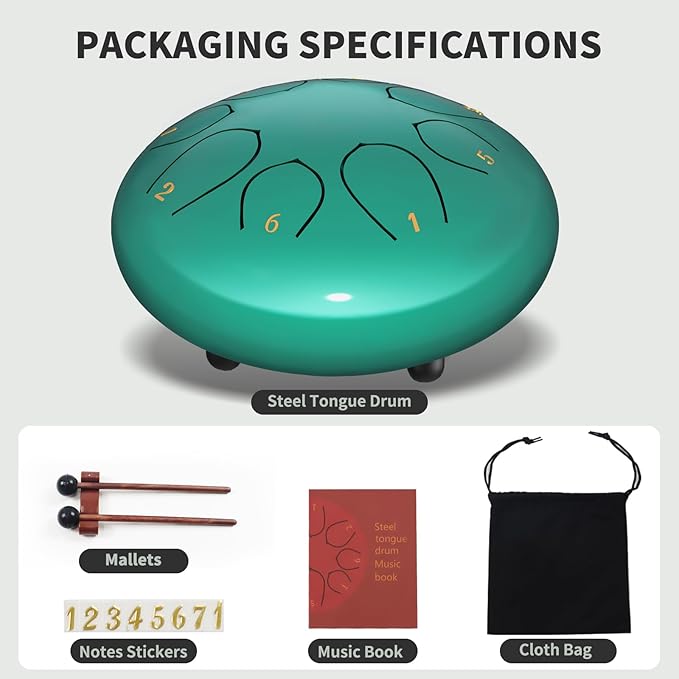 Rain Drum for Outside Garden, 6 Inches 8 Notes Steel Tongue Chakra Drums, Waterproof Meditation Rain Chime, Musical Instruments for Adult Gift with Bag, Music Book, Drum Mallets (Blue)