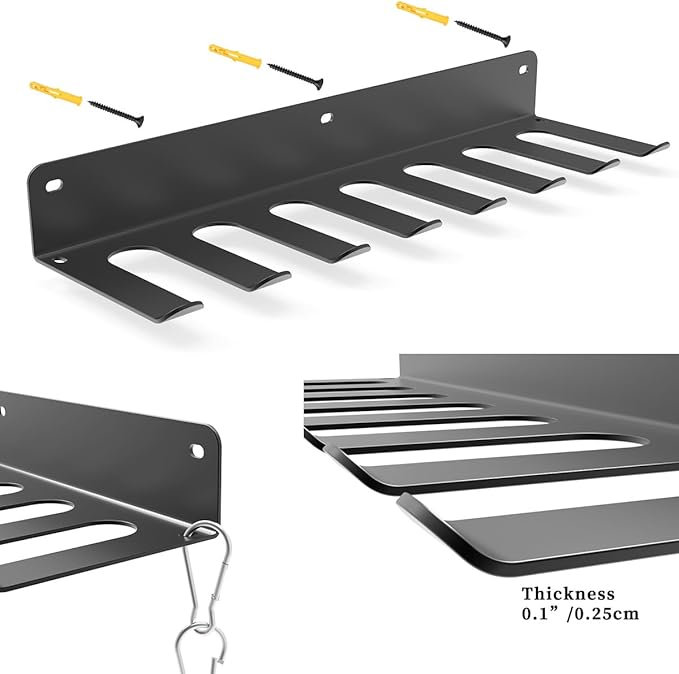 Multi-Purpose Gym Equipment Storage Rack, Wall-Mounted Heavy Dudy Home Gym Accessory Storage Rank for Resistance Bands, Barbells, Lifting Belts, 8 Prongs