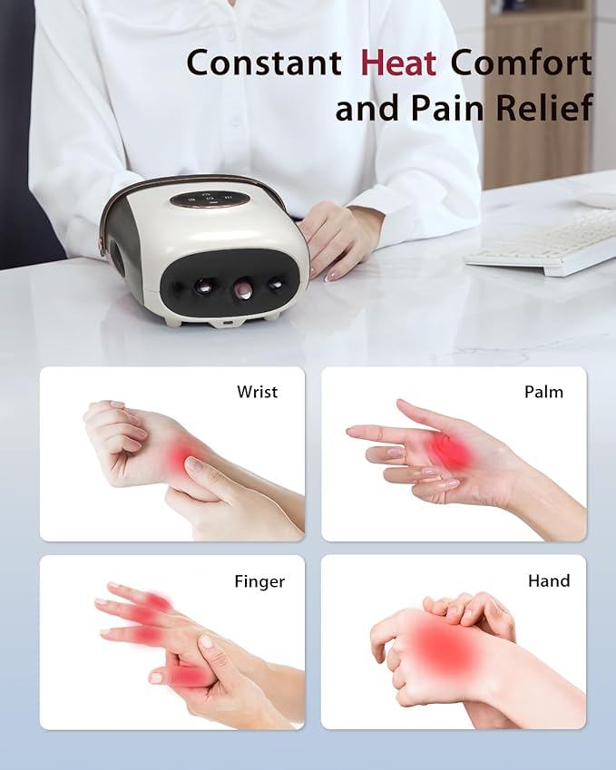 CINCOM Hand Massager with Heat and Compression, Finger and Palm Massage Machine for Pain Relief, Arthritis and Improved Circulation, Gifts for Women (Crow)