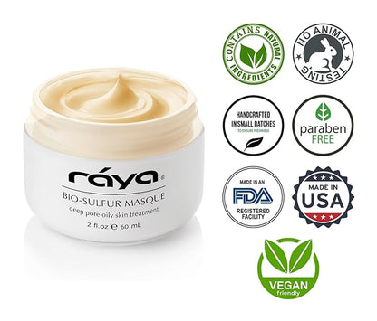 Raya Bio-Sulfur Masque (708) | Facial Clay Mask for Deep Pore Cleansing, Exfoliating Face Pack for Oily, Break-Out Skin | Vitamin-B and Bio Sulfur Formula to Control Oiliness | Skincare Face Mask