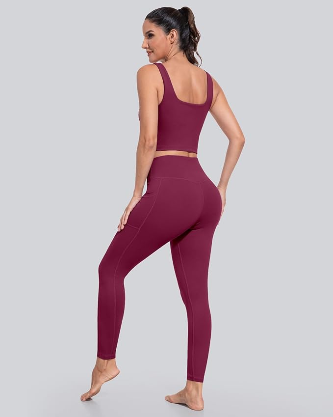 CHRLEISURE Leggings with Pockets for Women, High Waisted Tummy Control Workout Yoga Pants