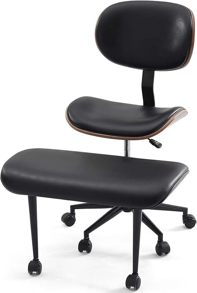Bestier Ergonomic Cross Legged Office Chair, 360° Swivel ADHD Chair for Adults, Height Adjustable Meditation Chair with Wider Bentwood Back Support for Multi Position (Contemporary Bentwood, Black)