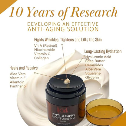 Face Moisturizer For Women. Anti-Aging Wrinkle Cream for Face and Neck with Hyaluronic Acid, Collagen, Squalene, Vitamin C, A & E - Hydrating & Firming Skincare for Women