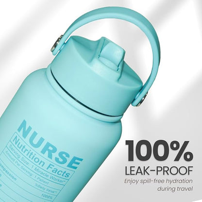 SANDJEST Nurse Gifts for Women - Nutrition Facts Water Bottle 32oz Stainless Steel Insulated with Lid, Nurse Appreciation Gifts for Female Nurses, Friends, Graduation Christmas Birthday Nurse Week
