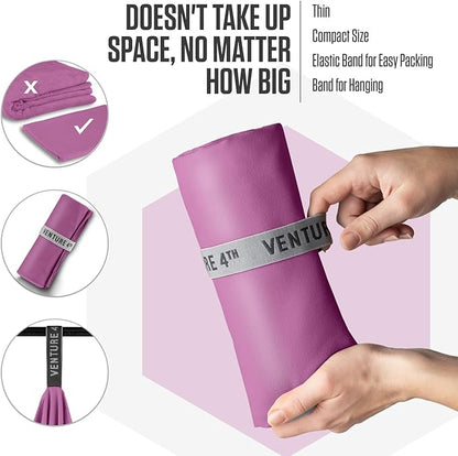 VENTURE 4TH Quick Dry Towel. Microfiber Travel Towel Ideal for Camping, Hiking, Backpacking, Gym. Lightweight & Fast Drying Travel Towels for Body. Compact & Easy to Pack - Purple Large