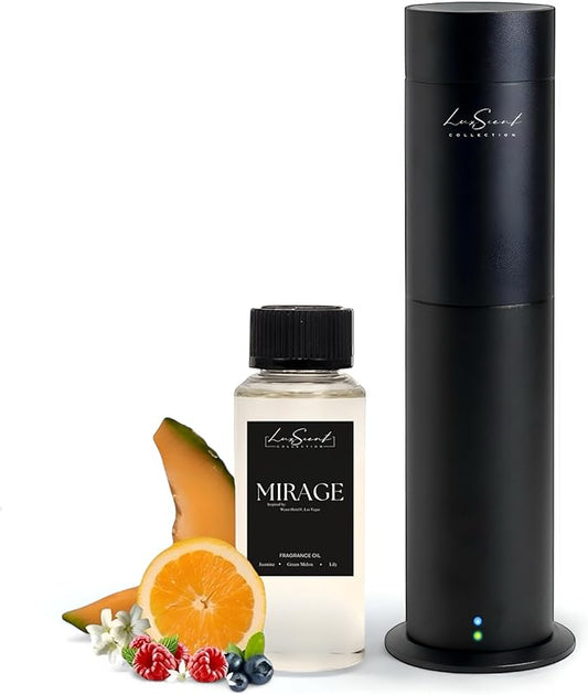 Aroma Scent Diffuser Starter Kit for Up to 1000SQ. FT. Coverage - 120ML Waterless Essential Aroma Scent Oil Included - Luxury Aroma Diffuser Ideal for Home, Office & Hotel (Black, Mirage)