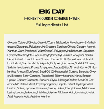 BIG DAY Nourishing Honey Face Mask | Korean Skincare for Deep Hydration & Glow | Propolis, Bee Pollen & Ceramide for Radiance & Skin Barrier Support | 120ml 4.05fl.oz
