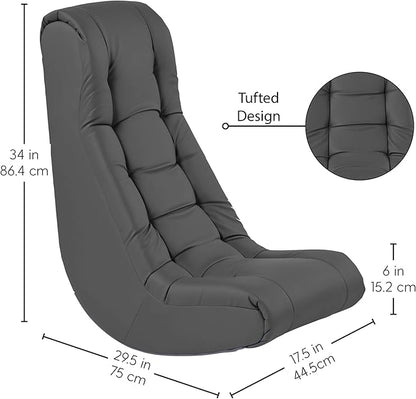 FDP Tufted Floor Rocker for Kids, Teens and Adults; Comfortable, Ergonomic Chair for Reading, Playing Video Games, or Watching TV - Dark Gray, 10488-DG