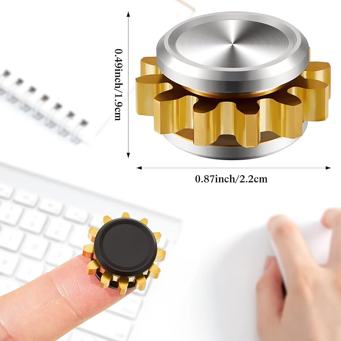 2 Pieces Copper Gear Metal Spinner Toy Small Fidget Toy Solid Metal Brass Gear Mini Steel Bearing for Adults Copper Design Boredom Killing Time Toys(Black, Silver, Gold)