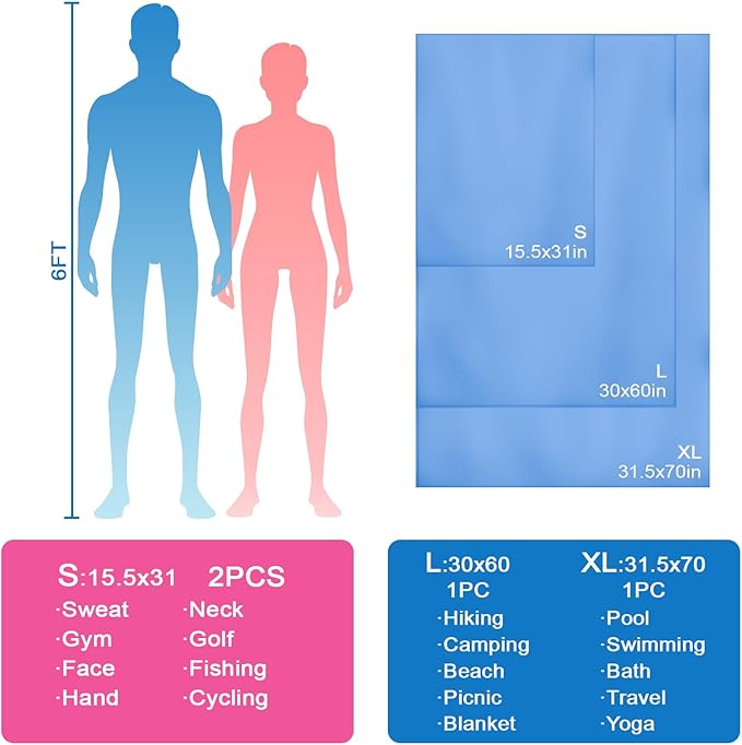 Camping Towel L Size Fast Drying Microfiber Lightweight for Men Women Travel Body Beach Hiking Swimming Yoga Sweat Towels(Blue, 1 Pack L)
