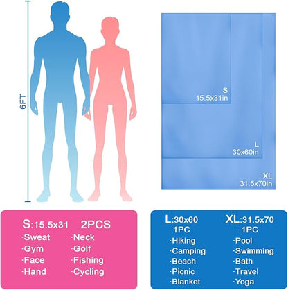 Camping Towel L Size Fast Drying Microfiber Lightweight for Men Women Travel Body Beach Hiking Swimming Yoga Sweat Towels(Blue, 1 Pack L)