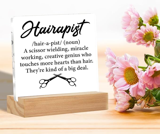 Hair Stylist Gifts for Men Women Hairstylist Hairdresser Hairapist Definition Acrylic Desk Plaque Sign Salon Decor 4 x 4 Inches