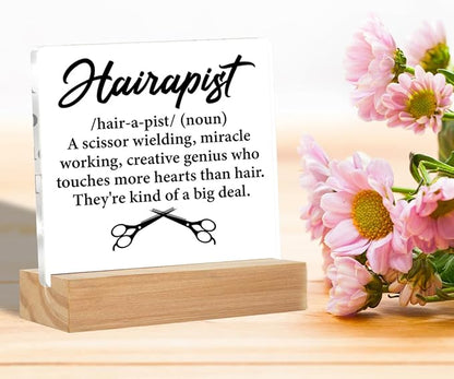 Hair Stylist Gifts for Men Women Hairstylist Hairdresser Hairapist Definition Acrylic Desk Plaque Sign Salon Decor 4 x 4 Inches