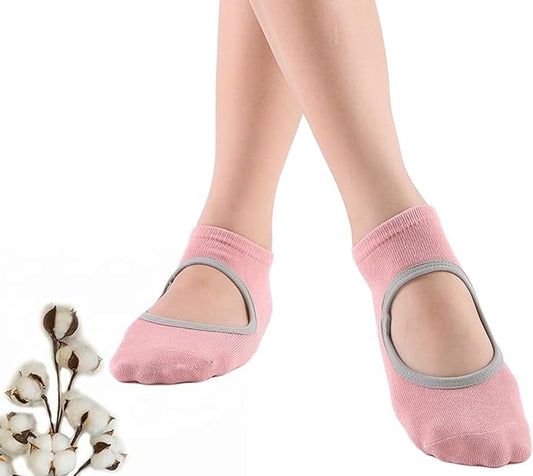 CHUNFO Grip Socks Womens Pilates Yoga Barre Non Slip Stripes Cotton Ankle Anti-Skid Sock Size 5-10