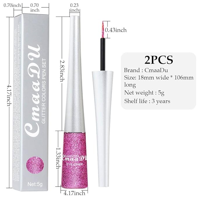 evpct 2Pcs Light Rose Purple Pink Color Liquid Glitter Eyeliner Sets for Women, Liquid Sparkly Glitter Eyeliner delineador con glitter de colores para ojos colores 11+15
