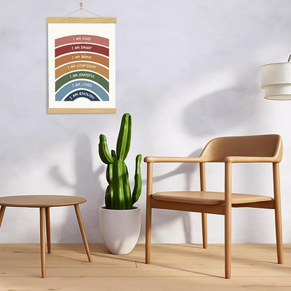 YGSDZY Rainbow Affirmations Wall Art, Wood Poster Hanger, Boho Classroom Decor, Inspirational Decor, Nursery Sun Print, Mental Health Posters, Therapy Wall Art, School Psychology