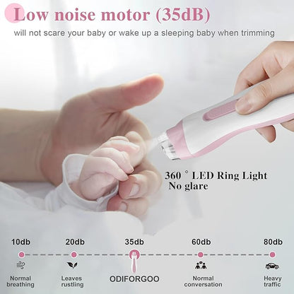 Baby Nail Trimmer Electric Baby Nail File,USB Charging 15 in 1 Nail Clippers kit with Dust Cover LED Light,Trim Buffer Kit for Newborn Infant Toddler or Adults Toes Fingernails Care（Pink）