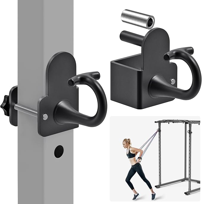 Kipika Power Cage Squat Rack Home Gym Accessories - Anchor for Resistance Bands Fits Rack with 5/8" or 1" Holes, Heavy Duty Hooks for Workouts, Strength Training, and Physical Therapy Exercise, 2 Pack