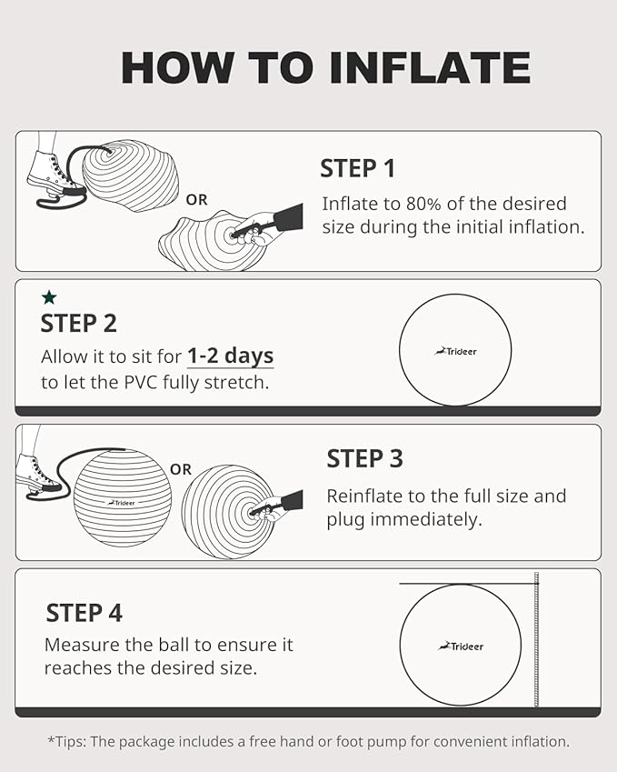 Trideer Exercise Ball for Yoga, Pilates & Fitness – Stability Ball Equipment for Home Gym & Office Chair, Core & Balance Training Accessories, Physical Therapy Equipment, Quick Pump Included, 5 Sizes