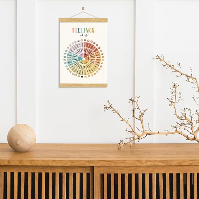 YGSDZY Feelings Wheel, Feelings Wheel Print Poster, Wood Poster Hanger, Therapy Office Decor, School Psychology, Mental Health Posters, Homeschool Posters, Homeschool Decor