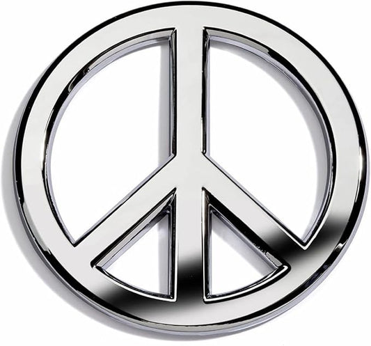 Classic Chrome Peace Sign Logo - Metal Car Emblem by Revolution Car Badges - Antiwar Peace and Love Symbol - Premium Alternative to Bumper Stickers, Decals, and Magnets (Chrome Plated Metal)