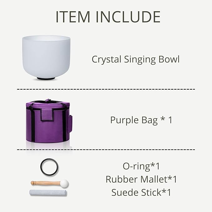 White F Note Heart Chakra 10 inch Quartz Crystal Singing Bowl, for Healing Mindfulness Meditation Yoga Sound Baths, with Case Rubber Mallet