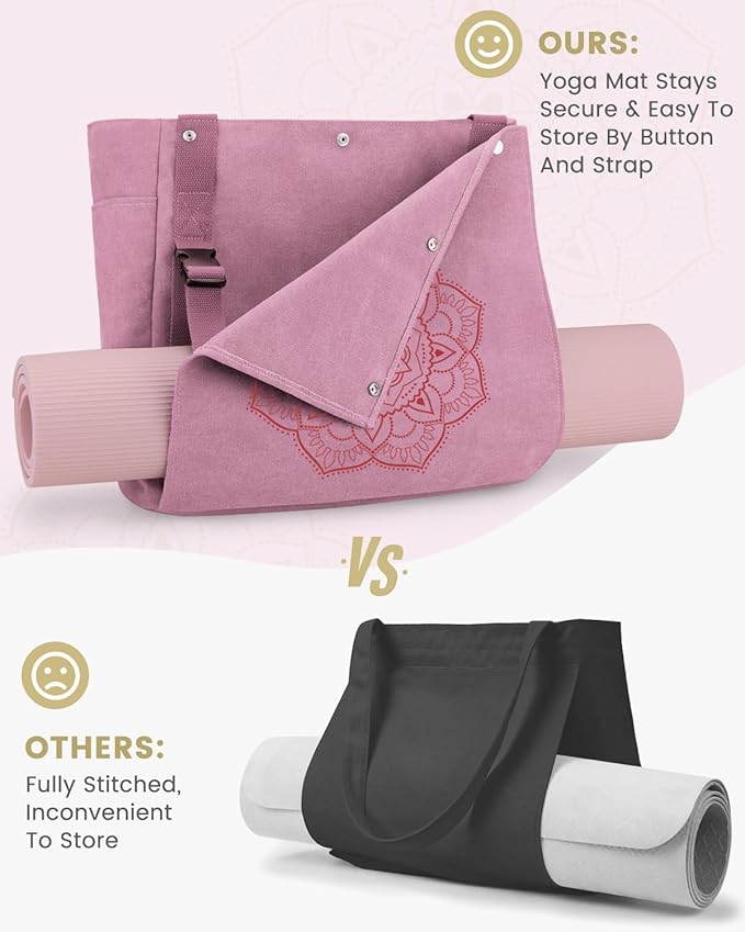 Gonex Yoga Mat Bag, Yoga Gym Bag Tote Bag with Multi Pockets For Women Men, Canvas Yoga Mat Carrier Take in Out Mat Easily For Pilates Travel Workout Office