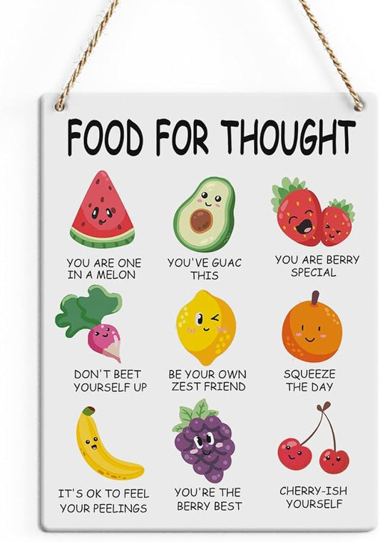Rustic Food For Thought Mental Health Awareness Therapy Counselling Office Posters Psychologist Gift Wood Decor Sign Positive Affirmations Wall Decor for Consultation Room Bedroom Dining Room
