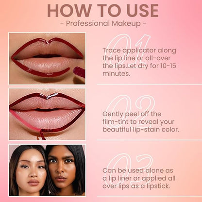 2Pcs Peel Off Matte Lip Gloss Stain-Lip Liner Tattoo with Tweezer, Long Lasting & Waterproof Delicate Peel Off Lip Stain, Transfer-Proof Lip Gloss for All Skin (03+06 2Pcs)