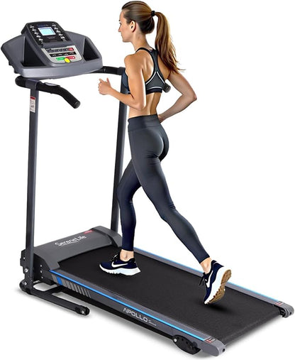 SereneLife Electric Folding Treadmill Exercise Machine - Smart Compact Digital Fitness Treadmill Workout Trainer w/Bluetooth App Sync, Manual Incline Adjustment, for Walking, Running, Gym