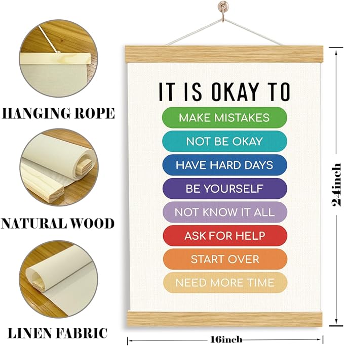 YGSDZY Therapy Office Decor, It's Okay To Not Be Okay Poster, Motivational Kids Art, Classroom Posters Quotes, Educational Wall Art, Mental Health Posters, Therapy Wall Art