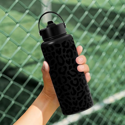 SANDJEST Leopard Water Bottle 32oz Stainless Steel Double Wall Vacuum Insulated with Lid, Leopard Print Water Bottles for Gym Sports Travel Outdoor, Gifts for Women Girls Ladies Birthday Christmas