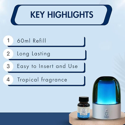 G's Breeze Smart Aroma Diffuser with 60ml Blue Lagoon Scent Refill – Bluetooth & Wi-Fi App Control - LED Lighting & Adjustable Intensity - Long-Lasting Fresh Aquatic Fragrance for Home or Office