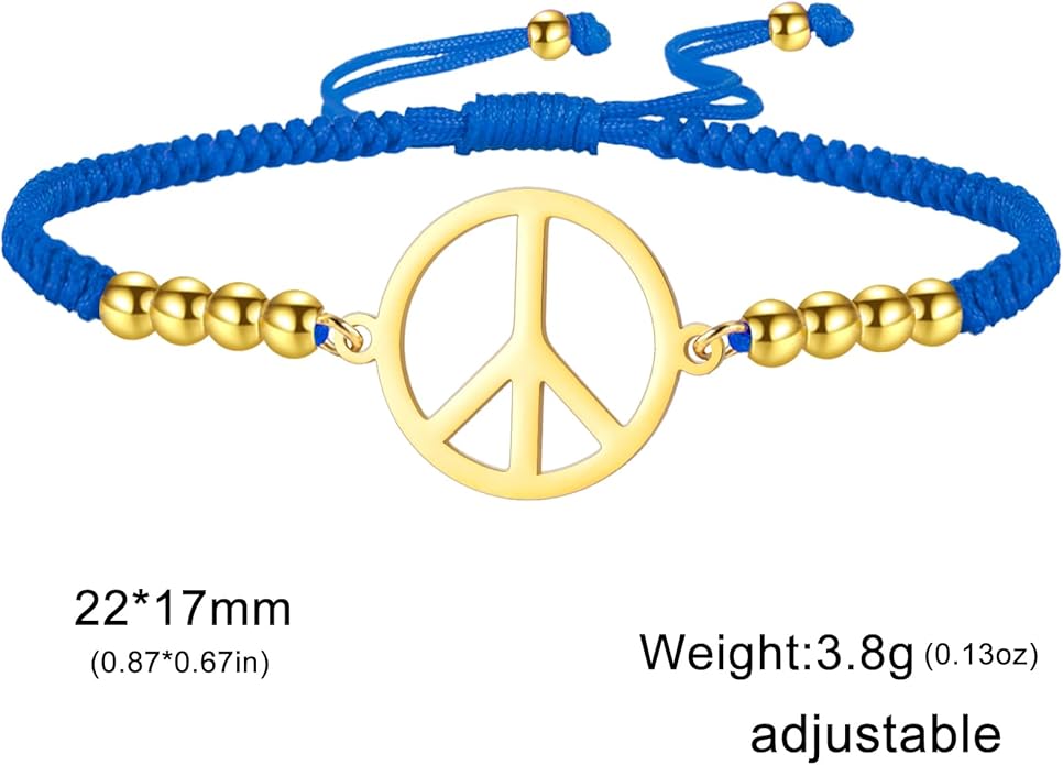 LIKGREAT Peace Sign Pendant Bracelet for Women Peace Symbol Adjustable Handmade Braided Wax Cords Beaded Bracelet