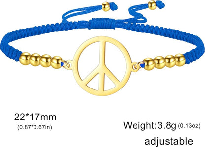 LIKGREAT Peace Sign Pendant Bracelet for Women Peace Symbol Adjustable Handmade Braided Wax Cords Beaded Bracelet