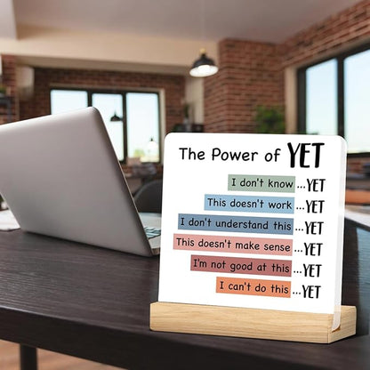 Mental Health Desk Decor, Motivational Growth Mindset Desk Signs the Power of Yet Acrylic Plaque Sign Therapy Office Classroom Decoration 4 x 4 Inches